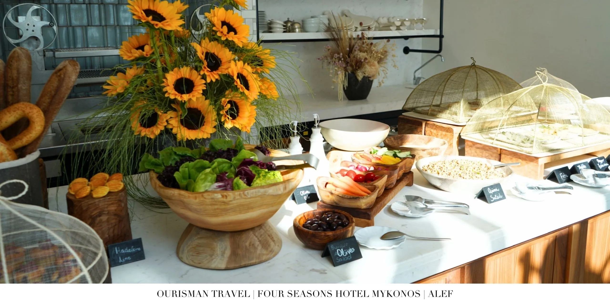 Breakfast buffet at Álef restaurant at Four Seasons Mykonos