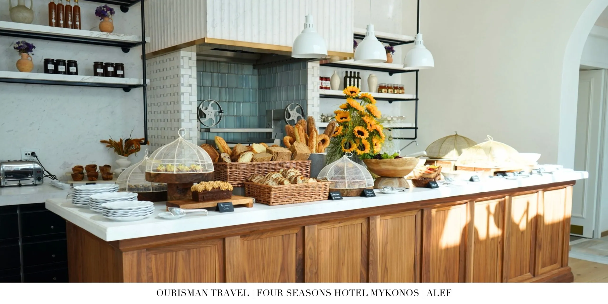 Pastries at the breakfast buffet at Álef restaurant at Four Seasons Mykonos