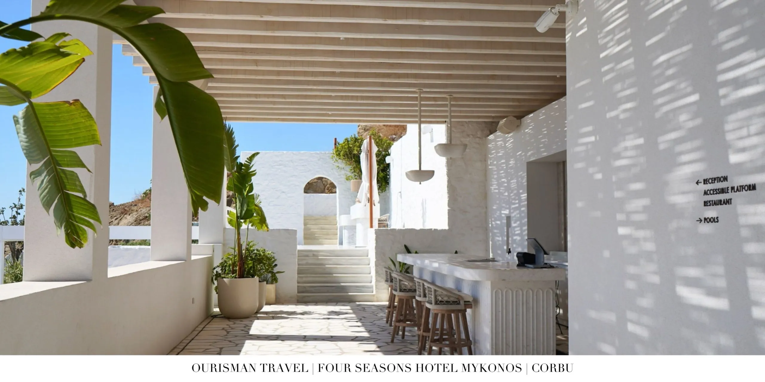 Walkway leading to Corbu restaurant at Four Seasons Mykonos
