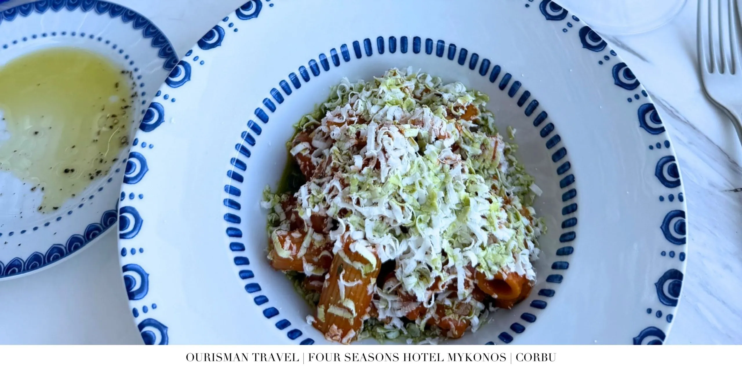 Rigatoni alla Norma at Corbu restaurant at Four Seasons Mykonos