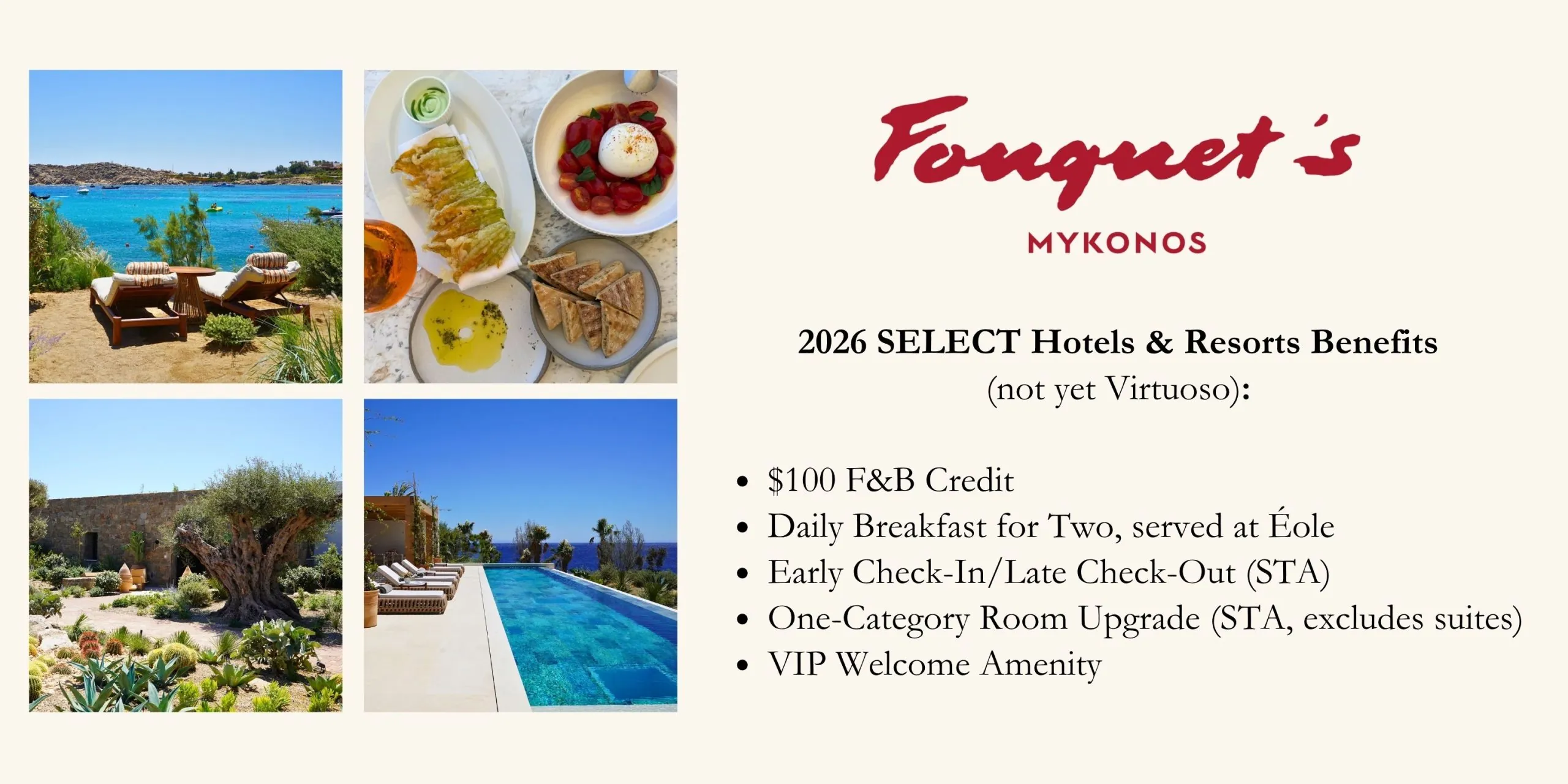 Travel advisor amenities offered at Fouquet's Mykonos